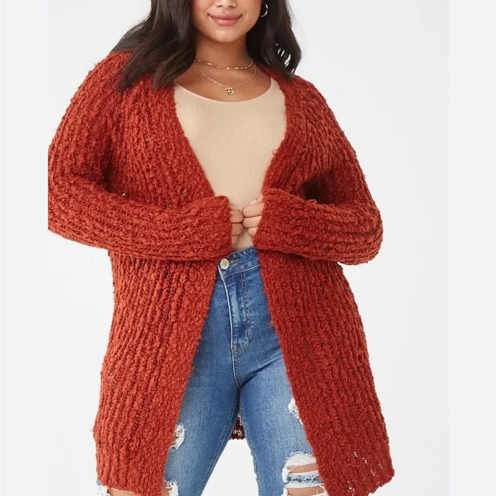 Forever  21+ rust nubby chunky knit buttonless cardigan duster size 1X